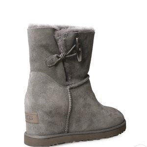 UGG CLASSIC FEMME WEDGE BUTTON CHARCOAL BOOTS SIZE 5 WOMEN'S ⬜️❤️⬜️❤️WORN 1 x